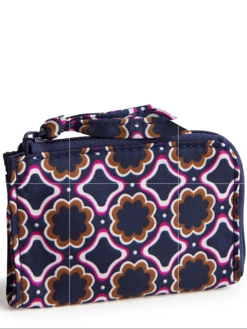 Vera Bradley Women's Nylon Zip Card Pouch Lattice Florets Navy/Brown/Pink NWT SO